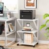 Modern 3-Shelf White Metal Wood Printer Stand Rolling Home Office Storage Cart