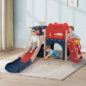 8-In-1 Kids Slide and Climber Set, Toddler Slide Playset with Basketball Game Telescope, Children Indoor Outdoor Playground (Red+Blue+White)