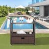 Outdoor Patio Wicker Rattan Serving Bar Cart Sideboard On Wheels Brown Gradient