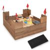 Kids Wooden Sandbox with Bottom Liner and Red Flags