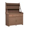 TOPMAX 65inch Garden Potting Bench Table, Fir Wood Workstation with Storage Shelf, Drawer and Cabinet, Brown