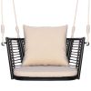 Single Person Hanging Seat with Woven Rattan Backrest for Backyard