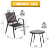 3-Piece Patio Bistro Table Set, Outdoor Furniture Set with 2 Stackable Patio Dining Chairs and Glass Table for Yard Balcony Porch, Black and Coffee