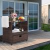 Outdoor Patio Wicker Rattan Serving Bar Cart Sideboard On Wheels Brown Gradient