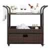 Outdoor Patio Wicker Rattan Serving Bar Cart Sideboard On Wheels Brown Gradient