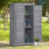 TOPMAX Wooden Garden Shed 3-tier Patio Storage Cabinet Outdoor Organizer Wooden Lockers with Fir Wood (Gray Wood Color -Shutter Design)