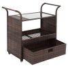 Outdoor Patio Wicker Rattan Serving Bar Cart Sideboard On Wheels Brown Gradient