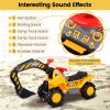 Ride on Push Car Bulldozer Digger Toy with Safety Helmet and Working Shovel