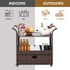 Outdoor Patio Wicker Rattan Serving Bar Cart Sideboard On Wheels Brown Gradient