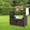 Outdoor Patio Wicker Rattan Serving Bar Cart Sideboard On Wheels Brown Gradient