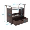 Outdoor Patio Wicker Rattan Serving Bar Cart Sideboard On Wheels Brown Gradient