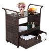 Outdoor Patio Wicker Rattan Serving Bar Cart Sideboard On Wheels Brown Gradient