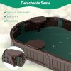 6 Feet Kids Oval Sandbox with Built-in Corner Seat and Bottom Liner