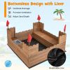 Kids Wooden Sandbox with Bottom Liner and Red Flags