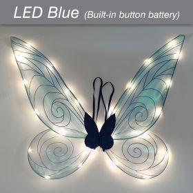 LED Fairy Wings Glowing Sparkle Butterfly Elf Princess Angel Wings Halloween Party Cosplay Costumes Performance Photography Prop (Color: LED Blue)