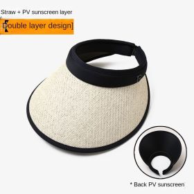 UPF50 + sunscreen cap empty top women's summer cycling anti-ultraviolet uv sun hat all-match large eaves folding sun hat (Color: G-beige-black headband)