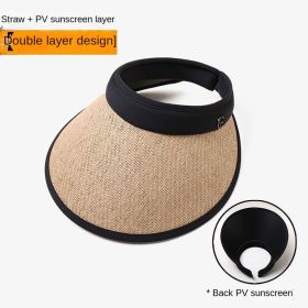 UPF50 + sunscreen cap empty top women's summer cycling anti-ultraviolet uv sun hat all-match large eaves folding sun hat (Color: G-khaki-black headband)