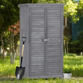 Wooden Garden Shed 3-tier Patio Storage Cabinet Outdoor Organizer Wooden Lockers with Fir Wood Shutter Design (Color: Gray)