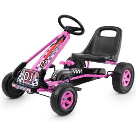 4 Wheels Kids Ride On Pedal Powered Bike Go Kart Racer Car Outdoor Play Toy (Color: pink)