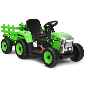 12V Ride on Tractor with 3-Gear-Shift Ground Loader for Kids 3+ Years Old (Color: Green)