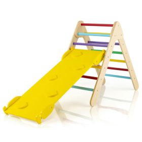 3-in-1 Wooden Climbing Triangle Set Triangle Climber with Ramp (Color: Multicolor)