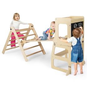 7-in-1 Toddler Climbing Toy Connected Table and Chair Set for Boys and Girls Aged 3-14 Years Old (Color: Natural)