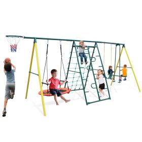 Indoor/Outdoor Metal Swing Set with Safety Belt for Backyard (Color: as Pic)