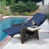 Outdoor Adjustable Wicker Recliner with Flip Table