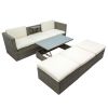 Patio Furniture Sets;  5-Piece Patio Wicker Sofa with Adustable Backrest;  Cushions;  Ottomans and Lift Top Coffee Table