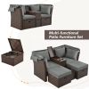 2-Seater Outdoor Patio Daybed Outdoor Double Daybed Outdoor Loveseat Sofa Set with Foldable Awning and Cushions for Garden, Balcony, Poolside