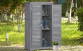 Wooden Garden Shed 3-tier Patio Storage Cabinet Outdoor Organizer Wooden Lockers with Fir Wood Shutter Design