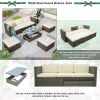 Patio Furniture Sets;  5-Piece Patio Wicker Sofa with Adustable Backrest;  Cushions;  Ottomans and Lift Top Coffee Table