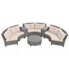 [VIDEO provided] 6 - Person Fan-shaped Rattan Suit Combination with Cushions and Table; Suitable for Garden