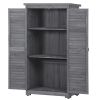 Wooden Garden Shed 3-tier Patio Storage Cabinet Outdoor Organizer Wooden Lockers with Fir Wood Shutter Design