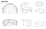 [VIDEO provided] 6 - Person Fan-shaped Rattan Suit Combination with Cushions and Table; Suitable for Garden